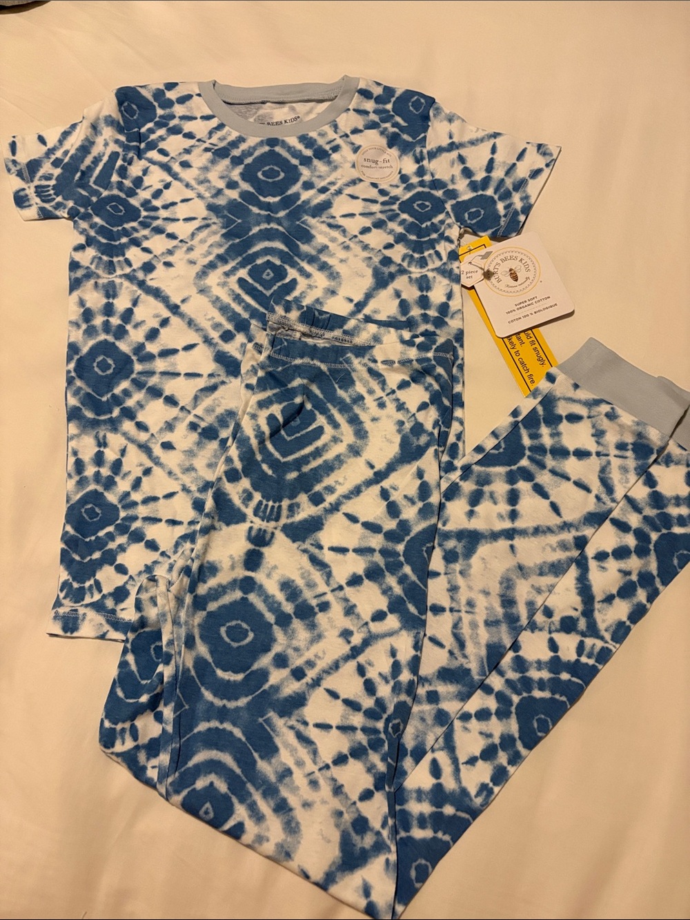 Burt's Bees Blue and White Tie-Dye Kids Pajama Set